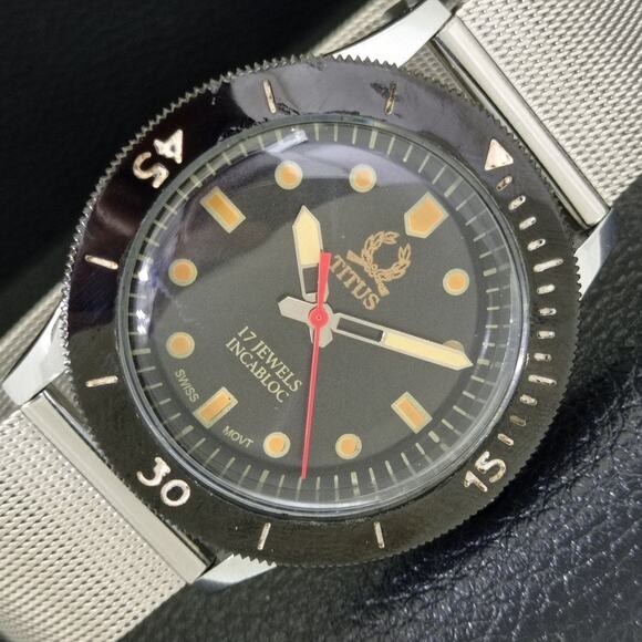 Vintage 1989 Titus Manual Mens Silver Watch W/Mesh Strap & Orange accents - Picture 1 of 9
